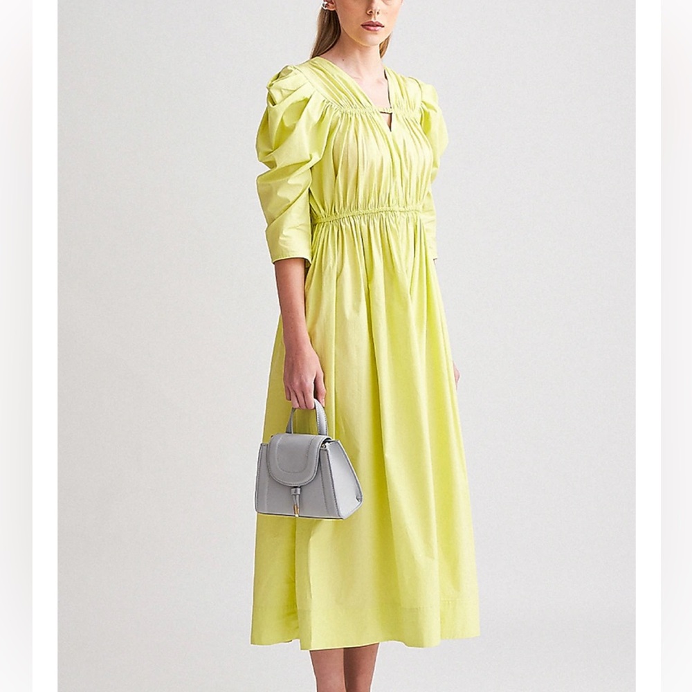 NOTEBOOK. Neon green midi dress in cotton poplin base with pleated Size S
